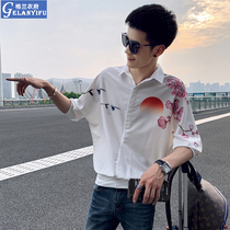 Net red shirt male ruffie ins Tide brand seven-point sleeve Korean version of the trend handsome medium and short sleeve shirt Chinese style mens clothing
