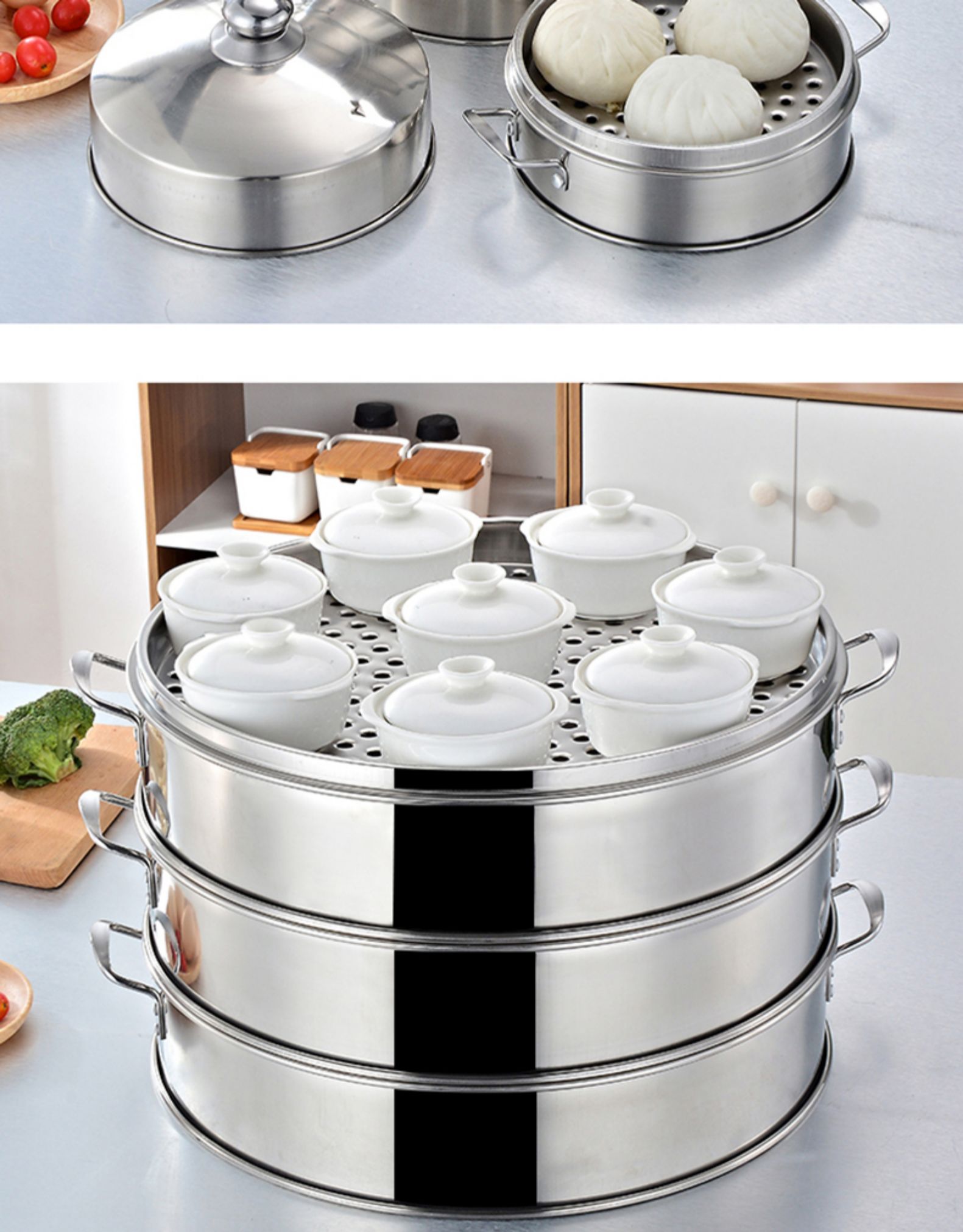 家家莱 不锈钢蒸笼18cm-60cm大蒸笼多层蒸锅蒸包子笼屉蒸格蒸鱼笼