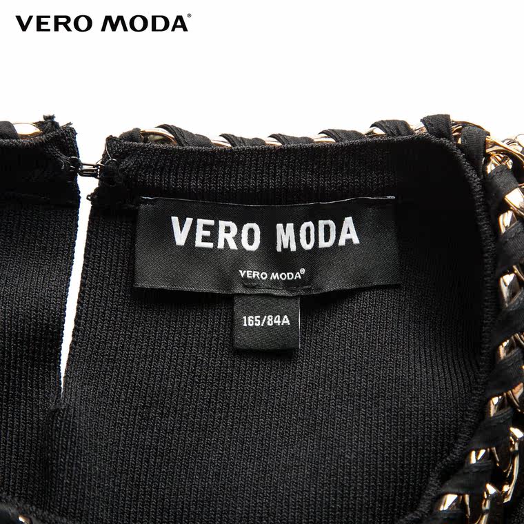 Vero Moda金属编织圆领纯色加厚超弹针织连衣裙|315346029