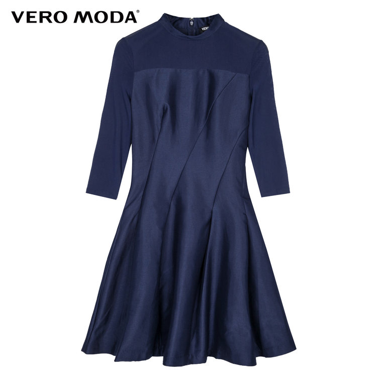 Vero Moda纯色创意剪裁网纱透视拼接百搭连衣裙|31617D001