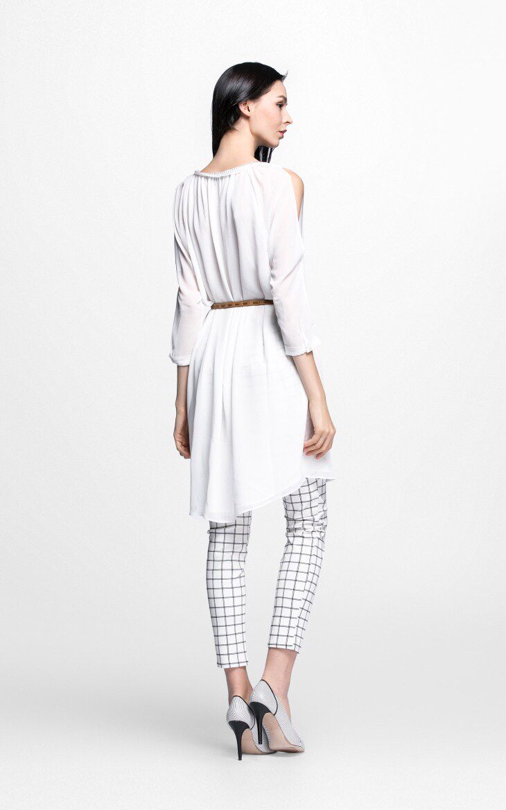 veromoda雪纺面料镶钻领口设计长款女衬衫|315131021