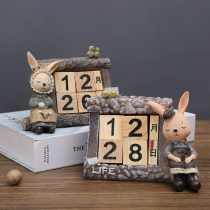 Porch creative wooden calendar small ornaments ins living room table layout desktop decorations cute rabbit furnishings