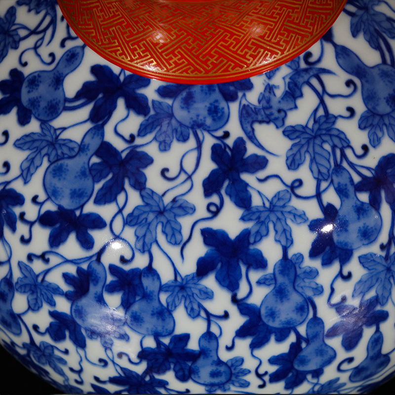 Yang Shiqi palace blue - and - white porcelain dou red ring gourd grain and name the gourd bottle