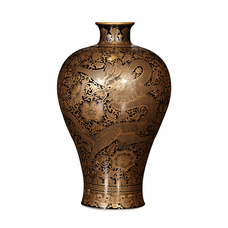 Master YangShiQi hand - made ji jia lage jingdezhen ceramics glaze blue see colour carved heart bottles of antique vase