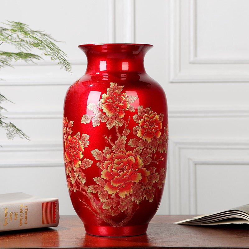 Jingdezhen ceramics vase big red crystal glaze vase furnishing articles furnishing articles blooming flowers festival gifts