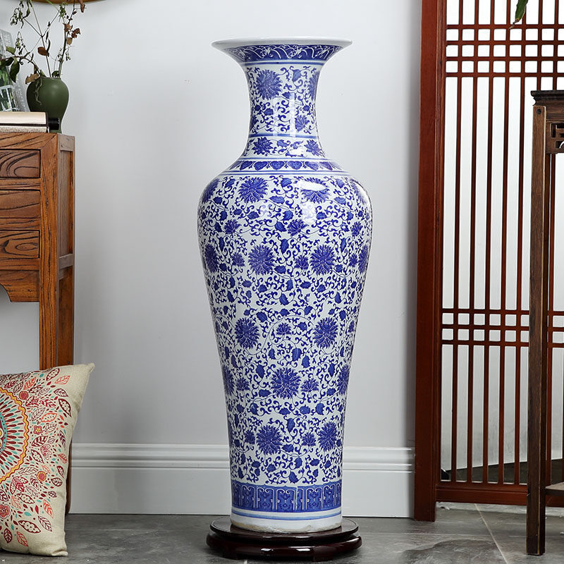 Blue and white porcelain of jingdezhen ceramics landing big vase sitting room adornment is placed hand - made ceramic vases, furnishing articles