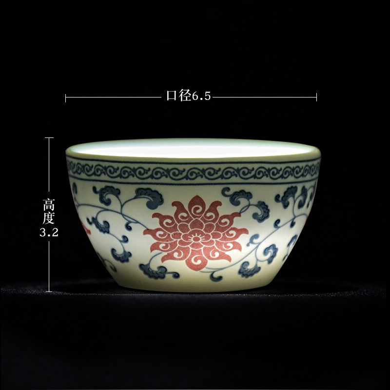 Jingdezhen blue and white ceramics bound branch lotus youligong master cup single CPU kung fu tea tea cups ornaments