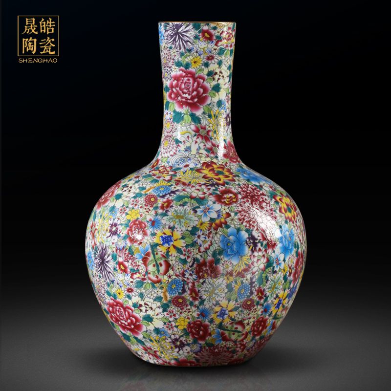 Jingdezhen ceramics pastel colored enamel vase manual powder enamel vase imitation antique porch decoration collection furnishing articles