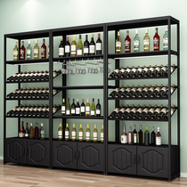 Iron Art Red Wine Cabinet Show Shelf Minima Wine Red Wine Rack With Lamp Modern Display Case Bar Partition Shelf Supermarket