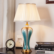 European-style ceramic table lamp Modern simple American retro striped table lamp Model tenant hall study bedroom bedside lamp