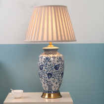 Chinese style table lamp Living room large Chinese style new Chinese style bedroom bedside lamp Fabric Jingdezhen all-copper ceramic table lamp