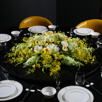 High-end Hotel Dining Table Flower Hem Dining Room Large Round Table Middle Turntable Emulation Flower Furnishing Decoration Conference Table Fake Flowers