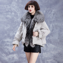 AUNR original designer model 2022 Winter new fox collar fur coat short white duck duvet feather