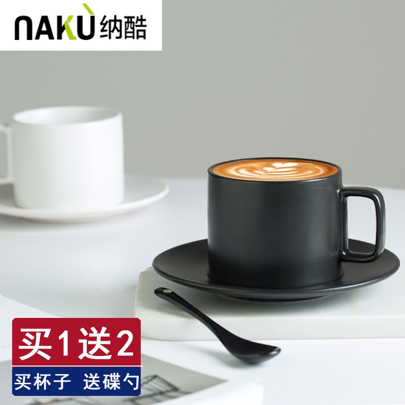 Cool creative retro black ceramic keller cup a cup coffee cup sets with disc European - style teaspoons