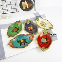 Indian fashion elephant decorative plate dried fruit plate set brass hand-carved painted home creative crafts