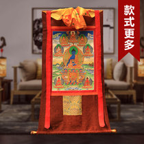 Tibetan scroll Thangka Shakyamuni Guanyin Bodhisattva Buddha Statue Buddha Hall Tibetan mounted brocade embroidery Thangka hanging painting