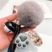 creative cute plush keychain women's net red lucky crystal sand bottle car key chain pendant