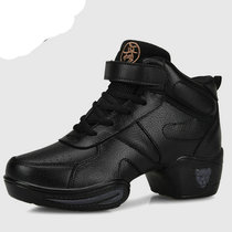 Jumping leather shoes womens autumn and winter soft bottom cowhide plus velvet high-rise dance shoes beginner winter