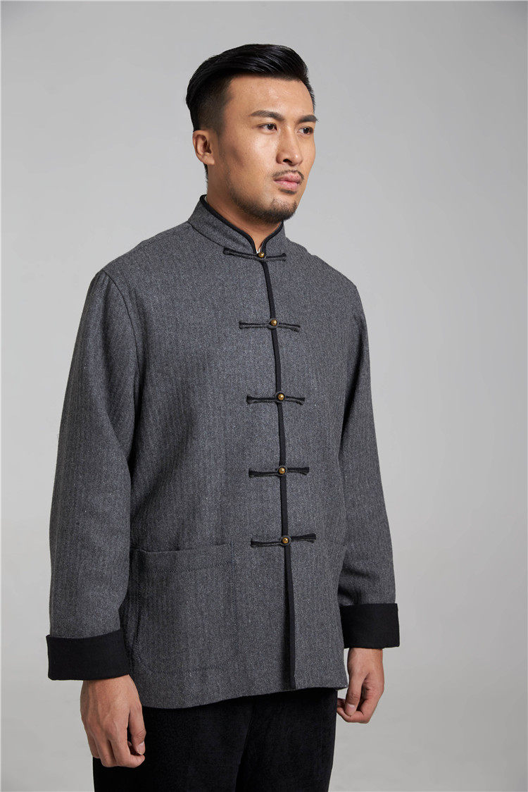 谦良 厂家直销 羊毛秋季唐装男士外套中国风珠子扣爸爸装上衣g773