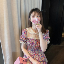 2021 summer new lace stitching floral chiffon dress feminine temperament popular forest super fairy skirt