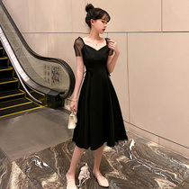 Herben Windward Dress 2020 New Cashew Temperament Deep V Collar Display Slim Vintage Machine Mesh Yarn Splicing Little Black Dress