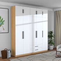 White light luxury wardrobe small apartment 1 meter wide three-door plus top cabinet with drawer custom wooden six-door large cabinet