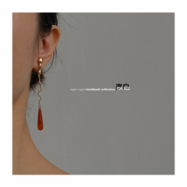 One drop original asymmetrical long and short minimalist natural red agate annual meeting New Years birthday sterling silver ear nail ear clip