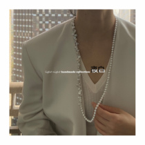 Night white original natural freshwater aurora shaped petal pearl necklace Sweater chain double-layer chain