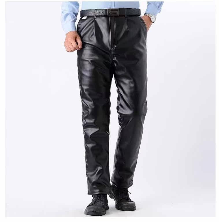 男皮裤加绒加厚保暖防水修身款放风百搭加大码干活穿骑车.皮棉裤