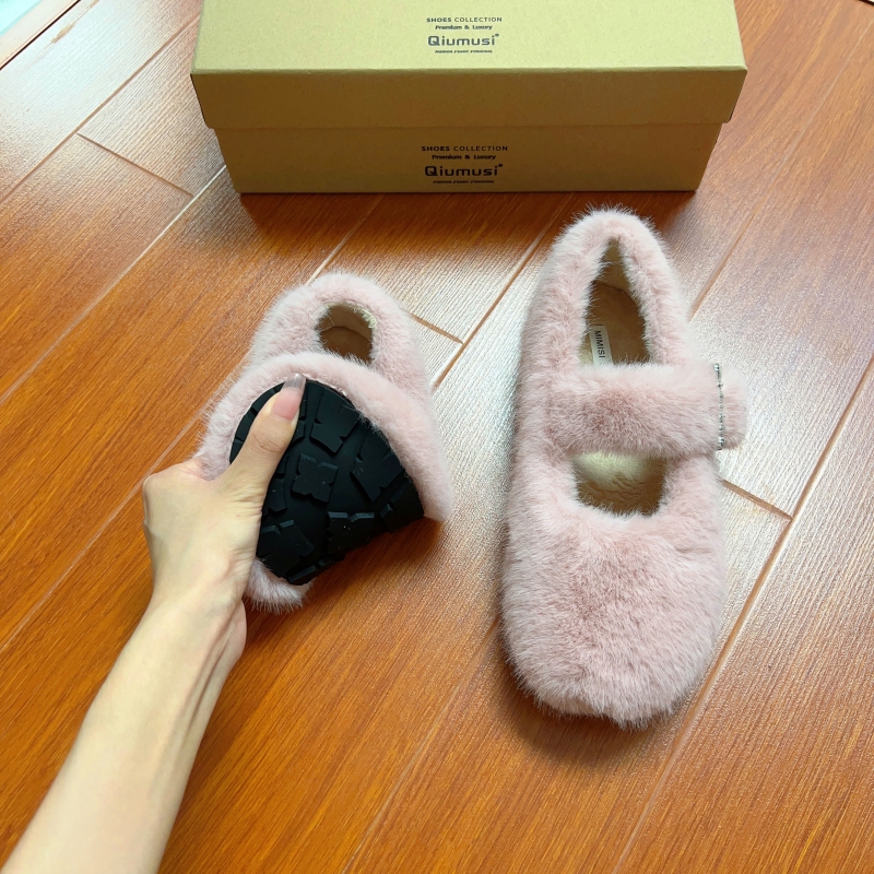 KEKEXIYU Custom Thick Bottom Fur Shoes Winter Outwear Fairy Pink Mary Rare Shoes Plus Suede Late Evening Wind Gentle Shoes-Taobao