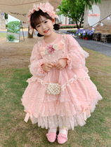 Autumn Lolita Princess Dress Girls Pink Lace Dress Baby Lolita Childrens Net Red Super Fairy Flowers