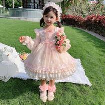Korean version of broken flower fat girl princess skirt loose Lolita dress sweet spring and autumn pink tutu skirt temperament and fashion