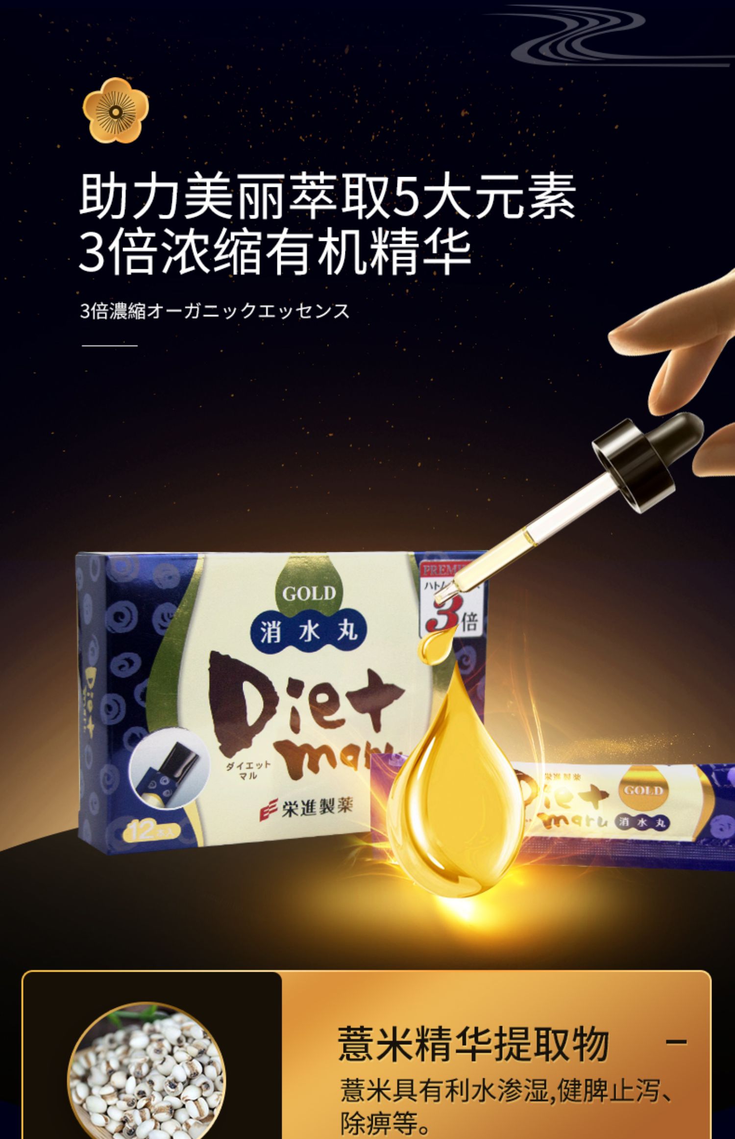 Dietmaru黑金版消水丸酵素12条/盒