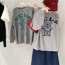 Cartoon Letters Bear Thin sweater grey Classic Undershirt Loose headgirl 2021 Fall fall shoulder sweater