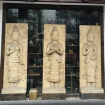 Sandstone Floating Outdoor Sandstone Background Wall Southeast Asia Theme Floating Wall Glass Steel Sculpture Thai Buddha Statue Mural