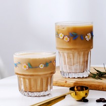 Glass household water cup Female coffee retro simple Korean fresh cute latte oat milk breakfast cup