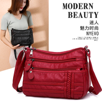 Middle Aged Lady Bag Bag Girl Slanted Satchel 2021 New Korean Version 100 Hitch Fashion Washed Leather Soft Leather multi-pocket large capacity