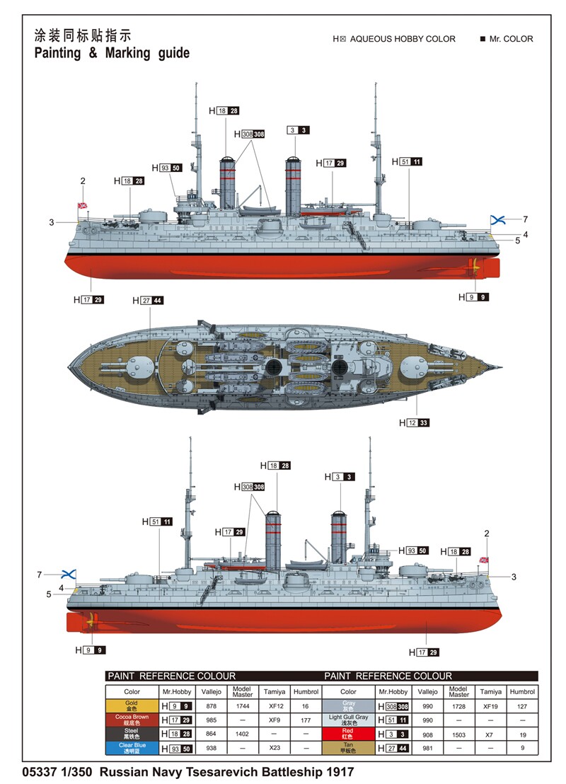 小号手拼装模型 1/350俄罗斯皇太子号战列舰1917年 05