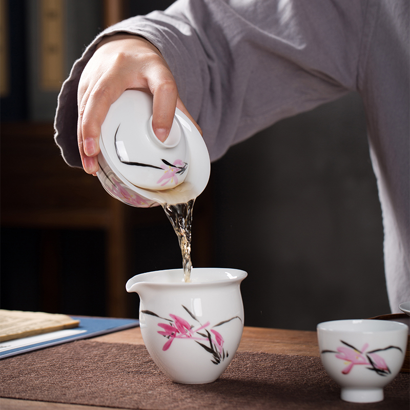 Jingdezhen ceramic hand - made tea Chinese style household, blue and white porcelain teacup kung fu tea pot office gift set