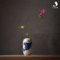Big fish beauty ceramic blue and white porcelain vase tea ceremony flower Ware Chinese tea table flower arrangement crafts home decoration