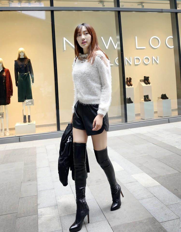 女鞋女鞋高跟过膝长靴弹力单靴真皮女靴大码靴子小码鞋 33 40 qmj