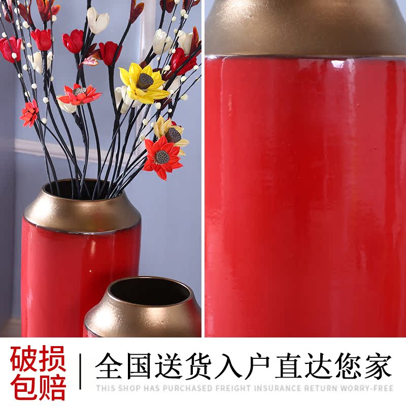 Wedding red porcelain vase furnishing articles dried flowers, a hotel new home decoration decoration flower arranging flower implement large landing