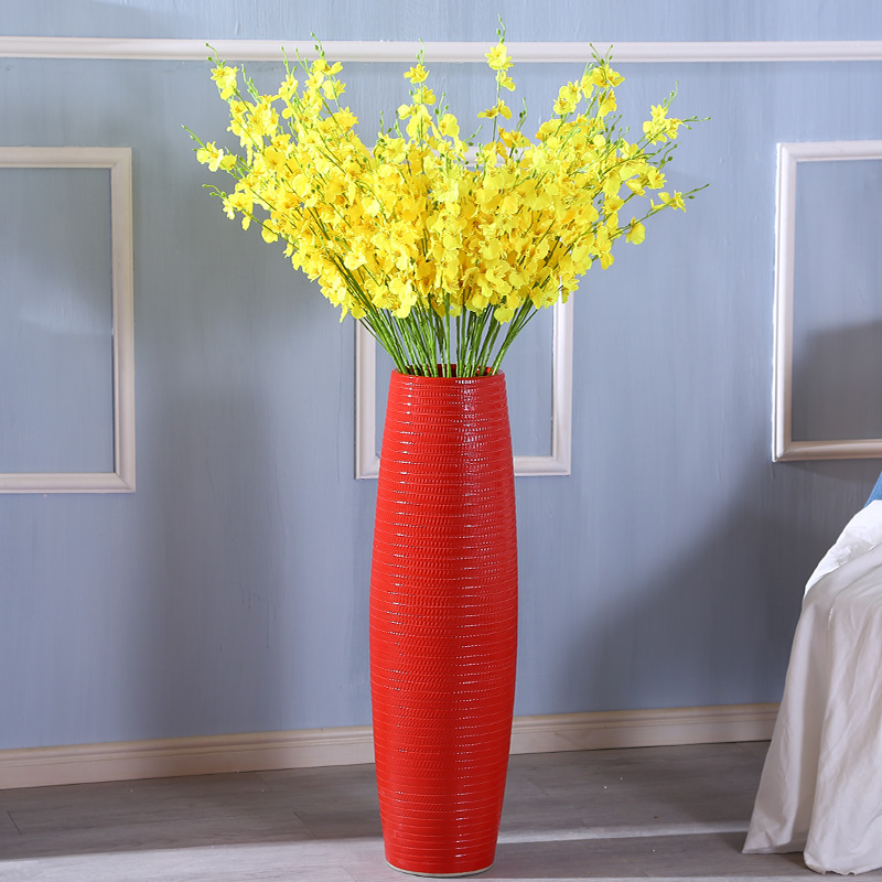 Living room festive red vase furnishing articles flower arranging large ground ceramic vases, Chinese red dried flowers suit