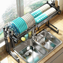 Kitchen telescopic sink storage rack multifunctional sink dish knife drain storage rack household supplies