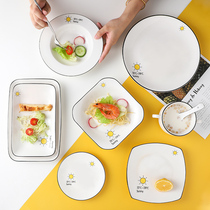 Thai nostalgia ceramic plate Cartoon creative Nordic tableware net celebrity Japanese household dish plate Breakfast plate 674
