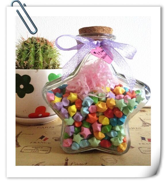 加瓶子五角小许愿星星形型玻璃装折纸的透明装饰大号成品礼盒幸运