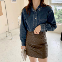 Small draw 1937 convex custom PU skirt high back zipper back skirt coffee black short skirt autumn winter