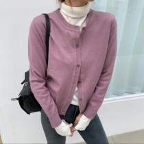Small pull-out pint Han version wool knit with small open-shirt woman autumn warm and casual loose short-cut pure-coloured sweaters