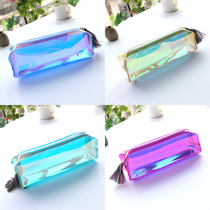Transparent stationery bag male and female students junior high school creative cool color pencil bag cute large-capacity laser stationery box