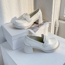 Mona same white Mary Jane shoes women 2021 new high heel British style small leather shoes big head rhinestone Loafer shoes